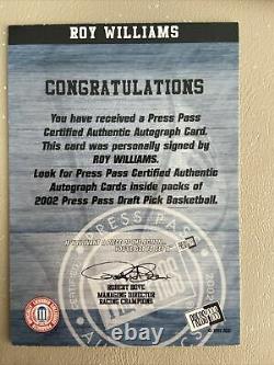 2002 Roy Williams Press Pass Auto UNC Tarheels Autograph North Carolina Kansas