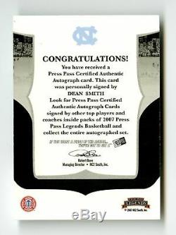 2007 Dean Smith Press Pass Legends RED INK Auto /23 UNC Tarheels HOF Signed SSP