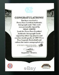 2007 Dean Smith Press Pass Legends RED INK Auto /23 UNC Tarheels HOF Signed SSP