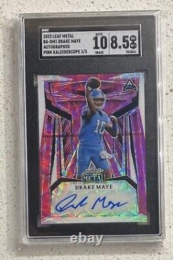 2023 Leaf Metal Drake Maye RC Auto /3 Pink Kaleidoscope SGC 10/8.5 UNC Tar Heels