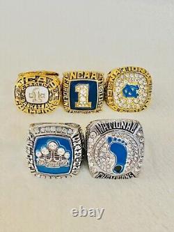 5 PCS North Carolina Tarheels Brass Championship Ring W box, US Ship 1982-2017