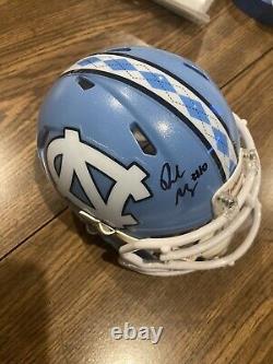DRAKE MAYE Patriots SIGNED UNC Tar Heels Mini Helmet HELMET BAS BECKETT COA