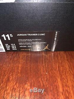 Jordan Men's UNC North Carolina Trainer 3 Shoes Sneakers Size 11.5 Tar Heels