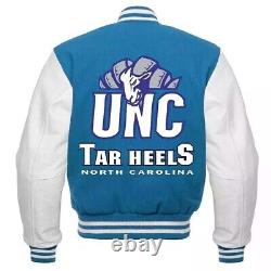 Letterman UNC North Carolina Tar Heels Blue/White Vintage Varsity Bomber Jacket