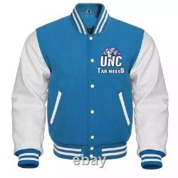 Letterman UNC North Carolina Tar Heels Blue/White Vintage Varsity Bomber Jacket