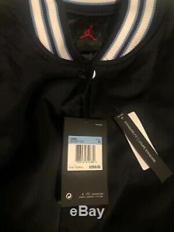 M Nike Jordan UNC Black Satin Stitched Bomber Jacket Tarheels BV3927-010 $250