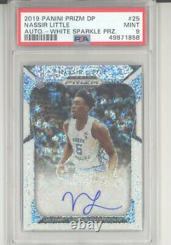 Nassir Little auto card 2019 Panini Prizm Draft white sparkle PSA 9 Blazers UNC