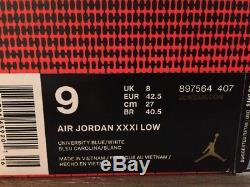 Nike Air Jordan 31 XXXI Low UNC North Carolina Tar heels 897564-407 Sz 9
