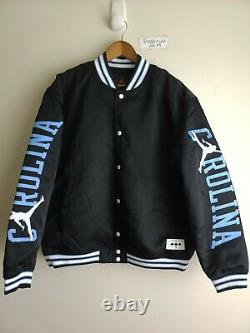 Nike Jordan UNC Black Satin Stitched Bomber Jacket Tarheels BV3927-010 Sz S RARE