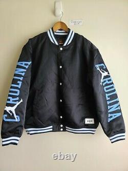 Nike Jordan UNC Black Satin Stitched Bomber Jacket Tarheels BV3927-010 Sz S RARE