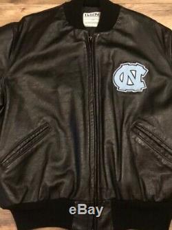 North Carolina Tar Heels UNC Vintage DeLong Zip Up Leather Jacket Mens 46 Large