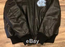 North Carolina Tar Heels UNC Vintage DeLong Zip Up Leather Jacket Mens 46 Large