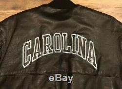 North Carolina Tar Heels UNC Vintage DeLong Zip Up Leather Jacket Mens 46 Large