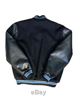 Official Neff Mens XL UNC Tar Heels Varsity Bomber Jacket Navy Wool Leather Slvs