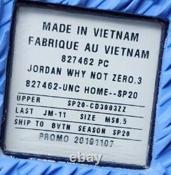 PROMO Jordan Why Not 0.3 UNC Tar Heels PE Sz 8.5 Player Exclusive Shoes