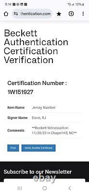 RJ Davis North Carolina Tar Heels Signed Auto Jersey Beckett Certified