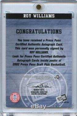 Roy Williams Auto 2002 Press Pass Unc Tar Heels North Carolina Signed Autograph