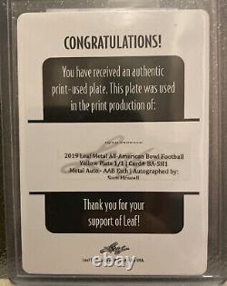 SAM HOWELL 2019 LEAF METAL ALL AMERICAN Yellow Printing Plate 1/1 Auto UNC
