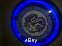 UNC North Carolina Tar Heels Basketball Bar Man Cave Blue Neon Wall Clock Sign