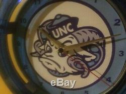 UNC North Carolina Tar Heels Basketball Bar Man Cave Blue Neon Wall Clock Sign