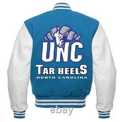 UNC North Carolina Tar Heels Blue/White Varsity Letterman Jacket Leather Sleeves