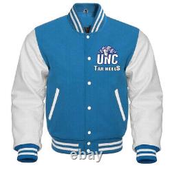 UNC North Carolina Tar Heels Blue/White Varsity Letterman Jacket Leather Sleeves