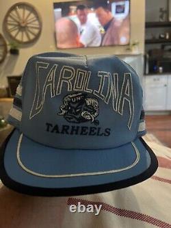 UNC North Carolina Tarheels 80s Vintage Snapback Mesh Trucker Hat 3 Stripes Rare