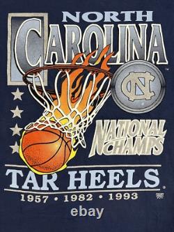 UNC Tar Heels T-Shirt National Champs 1957 1982 1993 Vintage Men's XL Basketball