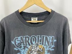 VTG 1995 UNC Carolina Tar Heels Sun Faded Double Sided Print T-Shirt Size L USA