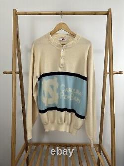 VTG 80s UNC Carolina Tar Heels Pep Band Color Block Knit Acrylic Sweater Size L