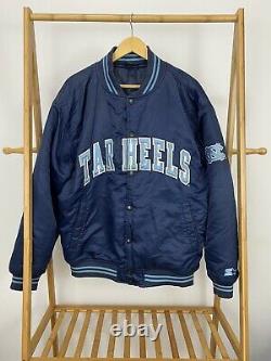 VTG Starter UNC Tar Heels Big Spellout Satin Bomber Jacket Size L