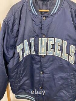 VTG Starter UNC Tar Heels Big Spellout Satin Bomber Jacket Size L