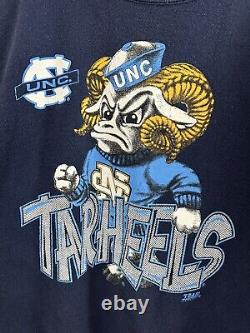 VTG UNC Tar Heels Carolina Rameses Bold Big Graphic Crewneck Sweatshirt Size L