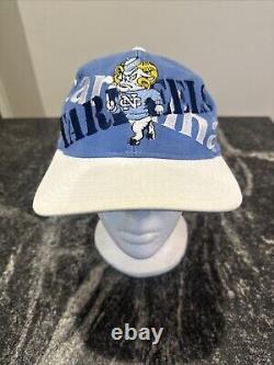 Vintage 90s UNC North Carolina Tar Heels Hat SnapBack Big Logo RARE White Blue