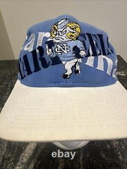 Vintage 90s UNC North Carolina Tar Heels Hat SnapBack Big Logo RARE White Blue