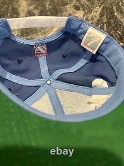 Vintage 90s UNC North Carolina Tar Heels Hat SnapBack Big Logo RARE White Blue