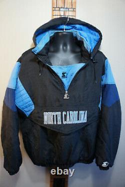Vintage 90s UNC Tarheels Carolina Vtg Starter 1/2 Zip Hooded Jacket Puffer o49