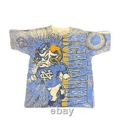 Vintage North Carolina Tar Heels 90s All Over Print AOP NCAA T-Shirt UNC Sz XL
