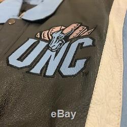 Vintage UNC Tar heels 100% Leather Bomber Jacket Medium North Carolina Black