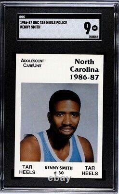 1986-87 North Carolina Tar Heels Kenny Smith Police SGC 9 MINT Pop 1 UNC RC