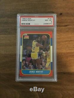1986 Fleer James Worthy # 131 Lakers Basketball Recrue Grade Psa 8 Tarheels Unc