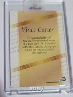1998 Press Pass Authentics Vince Carter Auto Autographe Star Rare. Unc Talon De Goudron
