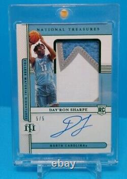 2021 National Treasures Day'ron Sharpe Auto Patch Emerald /5 Unc Tar Heels Rpa