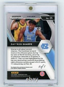 2021 Prizm Draft Picks Day'Ron Sharpe RC #25 Prizm Noir 1/1 UNC Tar Heels