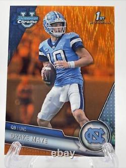 2023 Bowman Chrome U Drake Maye 1er Réfracteur Orange Surge #'d/25 UNC Tar Heels