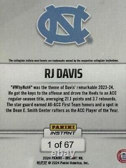 2024 Panini Instant NIL 12 RJ Davis UNC Tarheels de Caroline du Nord PR 67 SP CGC 10
