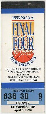 Billet et livret du Championnat NCAA FINAL FOUR 1993 UNC TAR HEELS Webber Time Out