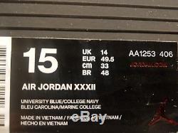 Chaussures Nike Air Jordan XXXII 32 Unc Caroline Du Nord Pour Homme Taille 15 Aa1253 406 Nouveau