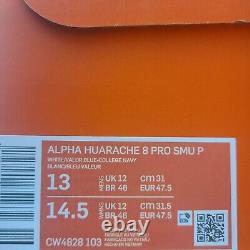 Chaussures à crampons Nike Alpha Huarache 8 Pro SMU P taille 13 UNC Tar Heels Nouveau Blanc/Bleu Bébé