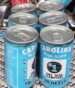 Les champions de la NCAA en 1982, North Carolina Tar Heels UNC, pack de 6 canettes de soda bleu vintage